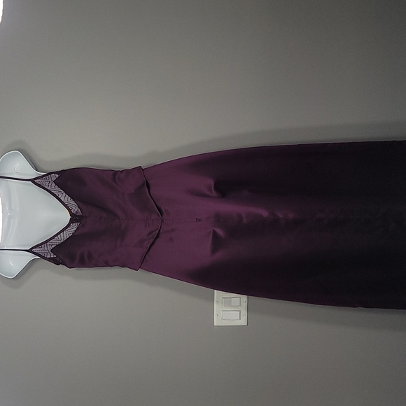 Plum Satin Spaghetti Strap Formal Dress, Size 14 - Picture 5 of 12